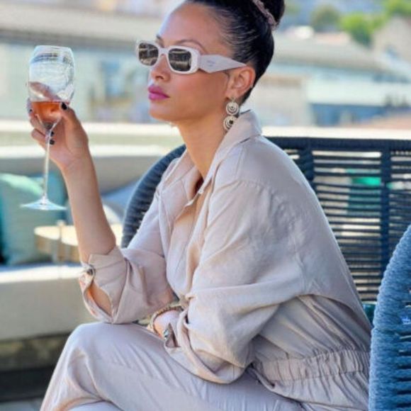 Prada PR17WS VYJ6X1 Sunglasses Powder Beige Brown Rectangle Unisex - Picture 4 of 15